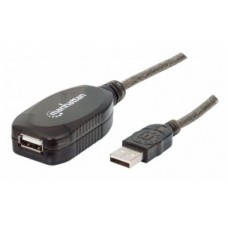 Cable USB - Extension MANHATTAN - 10 m, USB A, USB A, Macho/hembra, Negro