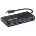 Conector Múltiple de 4 Puertos para USB MANHATTAN 164924 - USB Tipo-C, 5000 Mbit/s, 4 x USB 3.0 A, Negro, 4 puertos