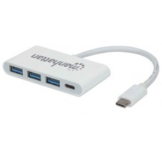 Hub USB MANHATTAN 163552 - USB C, 5000 Mbit/s, 3x USB-A, 1x USB-C, Blanco, 4 puertos