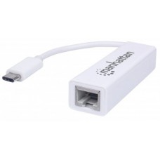 Adaptador USB Tipo C a Red MANHATTAN 507585 - USB C, Ethernet, Macho/hembra, Color blanco, 10/100/1000Mbps