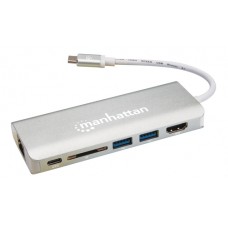 Estación Docking USB Tipo-C 6 en 1 MANHATTAN 152075 - USB 3.0, 5 puertos, 40000 Mbit/s, Aluminio