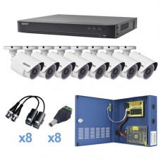 Sistema TURBOHD 1080p / DVR 8 Canales / 8 Cámaras Bala (exterior 2.8 mm) / Transceptores / Conectores / Fuente de Poder Profesional hasta 15 Vcd para Larga Distancias