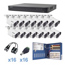 Sistema TURBOHD 1080p / DVR 16 Canales / 16 Cámaras Bala (exterior 2.8 mm) / Transceptores / Conectores / Fuente de Poder Profesional