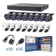Sistema TURBOHD 1080p / DVR 16 Canales / 8 Cámaras Bala (exterior 2.8 mm) / 8 Cámaras Eyeball (exterior 2.8 mm) / Transceptores / Conectores / Fuente de Poder Profesional