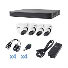 Sistema TURBOHD 1080p / DVR 4 Canales / 4 Cámaras Eyeball (exterior 2.8 mm) / Transceptores / Conectores / Fuente de Poder Profesional