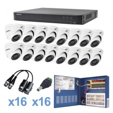 Sistema TURBOHD 1080p / DVR 16 Canales / 16 Cámaras Eyeball (exterior 2.8 mm) / Transceptores / Conectores / Fuente de Poder Profesional