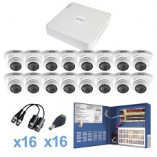 Sistema TURBO HD720p / DVR 16 Canales / 16 Cámaras Eyeball (interior 3.6mm) / Transceptores / Conectores / Fuente de Poder Profesional