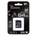 Memoria SD ADATA SDXC UHS-I U3 - 64 GB, 100 MB/s, 60 MB/s, Azul, Clase 10