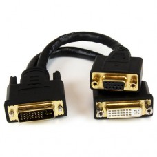 StarTech.com Cable Divisor de 20cm DVI-I Macho a DVI-D y VGA Hembra - Splitter para Terminales Wyse - Separador DVI - DVI-I (M) a HD-15 (VGA), DVI-D (H) - 20.32 cm - negro