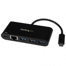 StarTech.com Adaptador Multipuertos USB-C de Red Ethernet con Hub de 3 Puertos USB 3.0 y Entrega de Potencia - Adaptador de red - USB-C - Gigabit Ethernet - negro