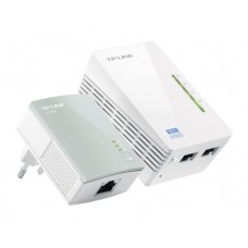 Kit Adaptador PowerLine  Inalmbrico 300Mbps, 2 Puertos 10/100 Mbps, HomePlug AV, Plug and Play, WiFi Clon.