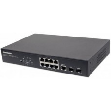 Switch INTELLINET  Administrable Gigabit Ethernet de 8 puertos PoE+ con 2 puertos - Negro, 150 W, 8 puertos, Cat5e, Cat6, RJ-45
