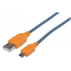 Cable USB - Micro B - Micro USB MANHATTAN - 1 m, USB A, Micro-USB B, Macho/Macho, Azul, Naranja