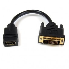 StarTech.com Adaptador de 20cm HDMI a DVI - DVI-D Macho - HDMI Hembra - Cable Conversor de Vídeo - Negro - Adaptador de vídeo - HDMI/DVI - HDMI (H) a DVI-D (M) - 20.32 cm - blindado - negro - para P/N: CDP2HDMM2MB, DP2HDMM2MB, HDDVIMM3, HDMM1MP, HDMM2MP, 