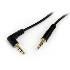 StarTech.com 3 ft. (0.9 m) 3.5mm Audio Cable - 3.5mm Slim Audio Cable - Right Angle - Male/Male - Aux Cable (MU3MMSRA) - Cable de audio - miniconector estéreo (M) a miniconector estéreo (M) - 91 cm - negro - conector en ángulo derecho - para P/N: SV231DVG