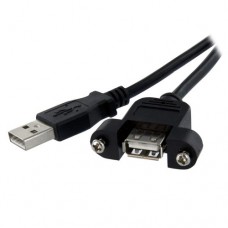 StarTech.com Cable Alargador de 30cm USB 2.0 de Alta Velocidad para Montar Empotrar en Panel - Extensor Macho a Hembra USB A - Negro - Cable alargador USB - USB (M) a USB (H) - USB 2.0 - 30 cm - moldeado, tornillos de mariposa - negro - para P/N: UUSBOTG