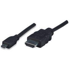 Cable HDMI  MANHATTAN - 2 m, HDMI, Micro-HDMI, Macho/Macho, Negro