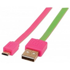 CABLE USB V2 A-MICRO B  BLISTER PLANO 1.0M ROSA/VERDE.             