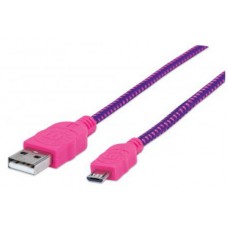 Cable USB MANHATTAN - 1 m, USB A, Micro-USB B, Macho/Macho, Rosa, Púrpura