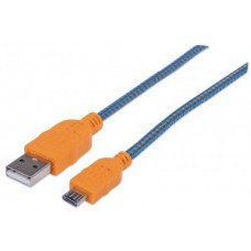 Cable USB MANHATTAN - 1 m, USB A, Micro-USB B, Macho/Macho, Azul, Naranja
