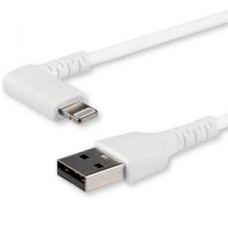 StarTech.com Cable de 1m Lightning a USB en Ángulo Acodado - Certificado MFI - Adaptador USB a Lightning RUSBLTMM1MWR - Blanco - Cable Lightning - Lightning (M) acodado a USB (M) - 1 m - doble blindado - blanco - para Apple iPad/iPhone/iPod (Lightning)