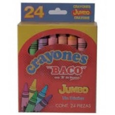 Crayones BACO JUMBO 65490. Surtido con 24 piezas colores variados. Crayones redondos tamaño JUMBO fabricados con ceras y materiales de primera calidad para -