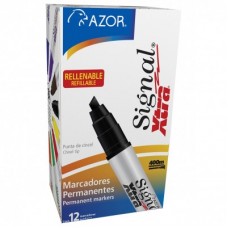 Marcador AZOR SIGNAL 40001 XTRA Negro. Punta Gruesa Cincel de 6mm. Paquete con 12 piezas. -
