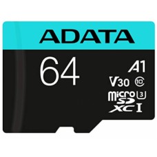 Micro Secure Digital Premier A2  ADATA UHS-I 64GB - 64 GB, Negro, UHS-I Class 10