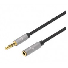 Extensión de Cable Auxiliar de Audio Estéreo MANHATTAN 356053 - 3.5 mm, Negro/Plata, 5 m