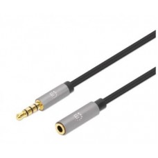 Extensión de Cable Auxiliar de Audio Estéreo MANHATTAN 356046 - 3.5 mm, Negro/Plata, 3 m