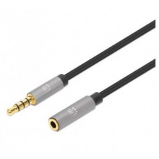 Extensión de Cable Auxiliar de Audio Estéreo MANHATTAN 356039 - 3.5 mm, Negro/Plata, 2 m