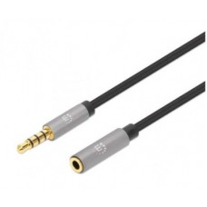 Extensión de Cable Auxiliar de Audio Estéreo MANHATTAN 356022 - 3.5 mm, Negro/Plata, 1 m