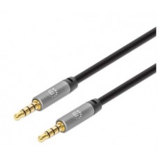 Cable Auxiliar de Audio Estéreo de 3.5 mm MANHATTAN 355995 - 2 m, Macho / Macho, Negro/Plata, Auxiliar