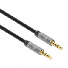 Cable Auxiliar de Audio Estéreo de 3.5 mm MANHATTAN 355988 - 1 m, Macho / Macho, Negro/Plata, Auxiliar