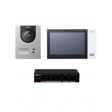DAHUA KTP01(S) - Kit de Videoportero IP con Frente de Calle metálico - Monitor y Switch POE/ Pantalla LCD Touch de 7 pulgadas/ Camara 2MP Antivandalico