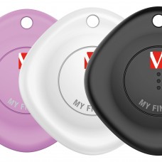 Localizador  Bluetooth My finder VERBATIM 32132  paquete 3 piezas - color negro, blanco y purpura, sonido de aviso, resistente al agua y polvo.