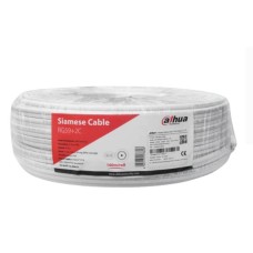 Cable siames dahua - PFM941I-RG59N/21-100 diseñado para videovigilancia que integra un cable coaxial RG59 para la señal de video y un cable de alimentación