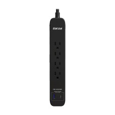 Supresor de picos FORZA FSP-451USBCBK 4 Tomas NEMA 5-15R - 1 puerto USB-A, 1 USB-C, 500J, Pared, Negro. Capacidad de 1625W/13A. Garantía de por vida