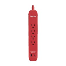 Supresor de picos FORZA FSP-451USBCBK 4 Tomas NEMA 5-15R - 1 puerto USB-A, 1 USB-C, 500J, Pared, Rojo. Capacidad de 1625W/13A. Garantía de por vida