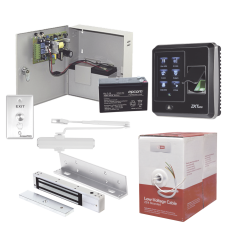 Sistema Completo de Acceso, Incluye Lector Biometrico SF300, Chapa magnética con bracket, Cierra puerta, Botón de Salida, Cable 